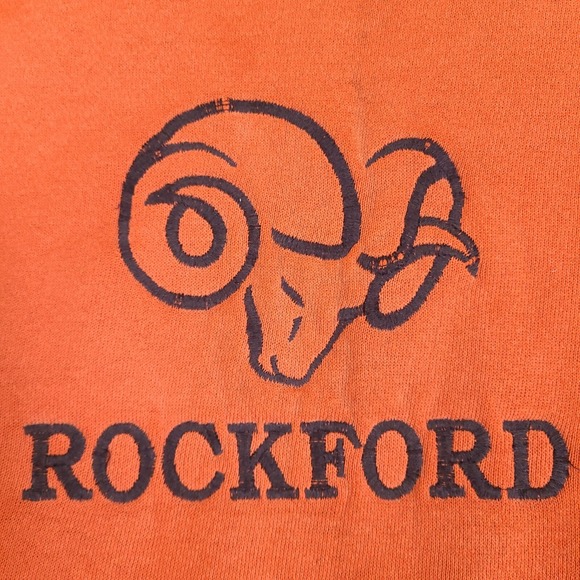 Vintage Rockford Rams MJ Soffe Sweatshirt Adult Small Orange Made In USA Crew - Picture 2 of 16